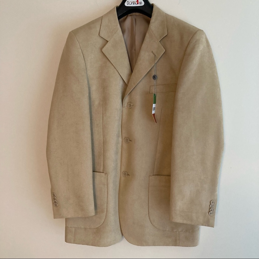 Men Tan/Beige 38R 3-Button Micro Suede Sport Coat Blazer Jacket -Fazzisport NWOT